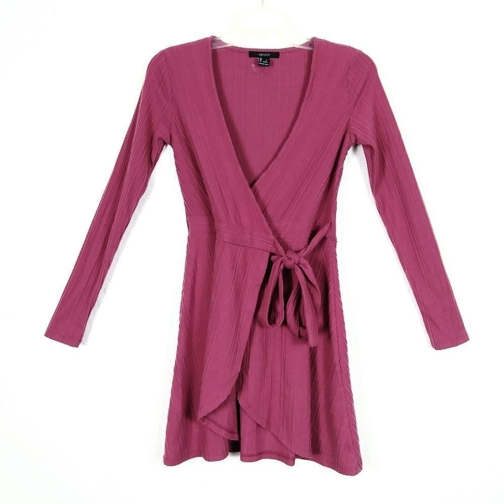 Forever 21 Mauve Pink Ribbed Long Sleeve Wrap Dress